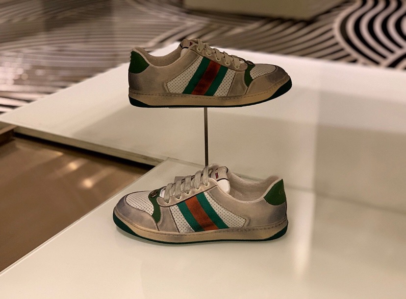 [GUCCI] 19SS 구찌 스크리너 빈티지 래더 스니커즈 그린 546163 남성용